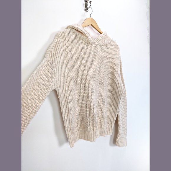 Abound Size M Womens Cozy Ribbed Knit Hoodie In Beige Oatmeal Light Heather - Picture 5 of 9